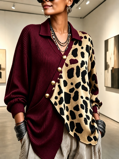 🤲LAST DAY SAVE 49% ⏰Chic Bold Leopard Color-block Asymmetric Sweater