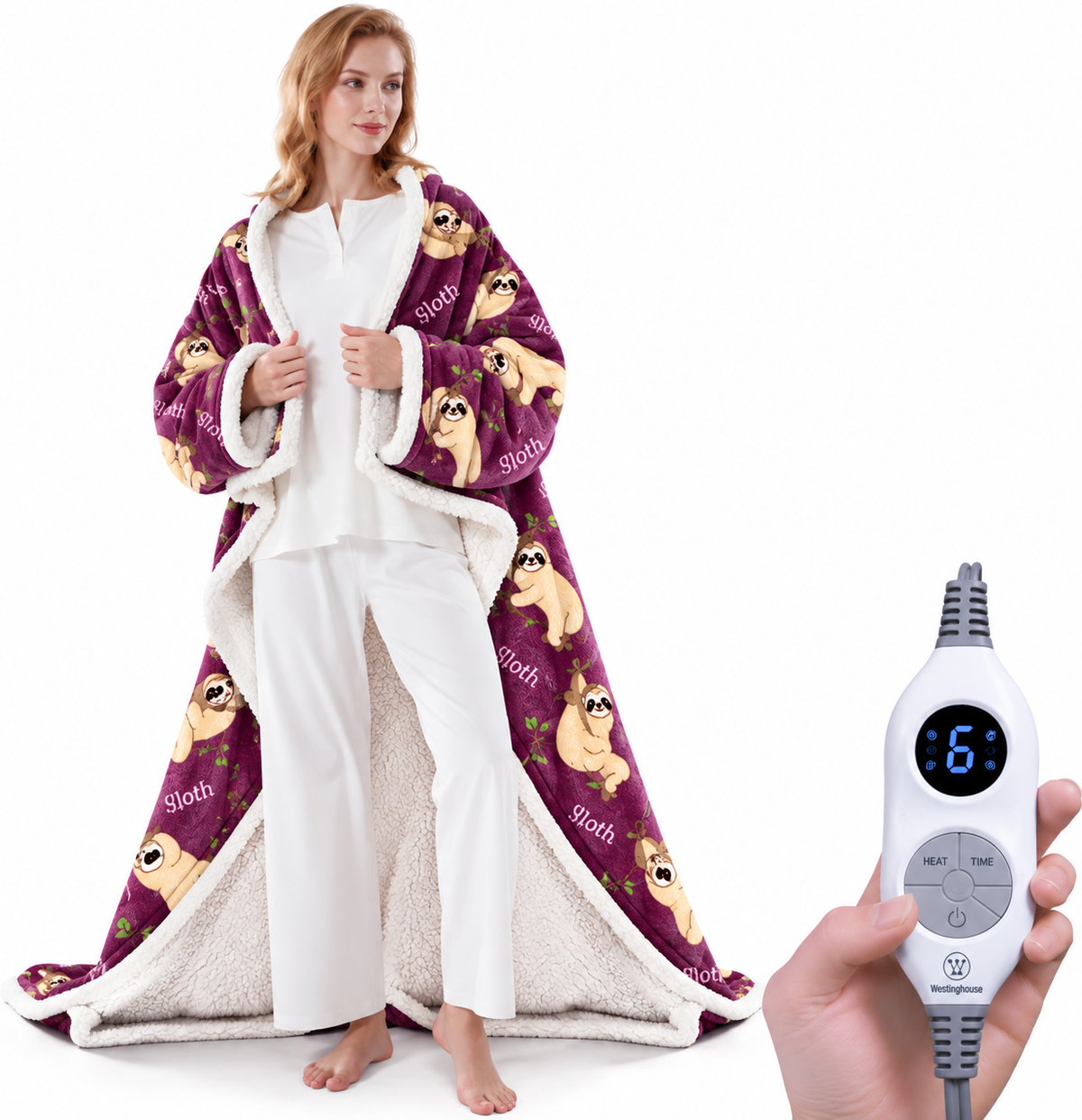🤲🔥Wearable Heated Blanket with Foot Pocket Sherpa🔥Overheat Protection & Auto Shut-Off