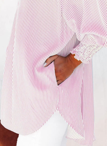 Women's Striped Oversized Button Down Shirt | Casual Long Sleeve Top