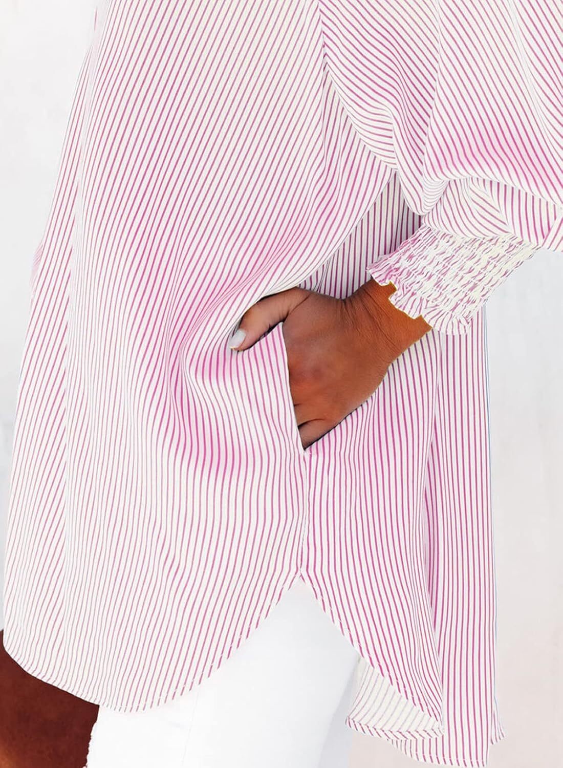 🤲🔥2026 Clearance Item🔥Women's pleated cuffs striped shirt with pockets and casual collar