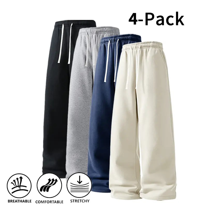Men's 4-Pack Wide-Leg Sweatpants | Ultra-Soft Casual Athletic Pants