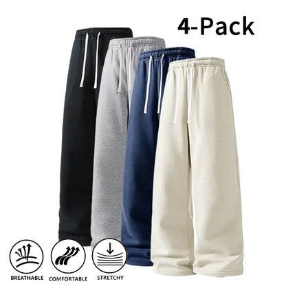 Men's 4-Pack Wide-Leg Sweatpants | Ultra-Soft Casual Athletic Pants