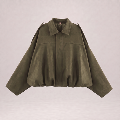 Women's Cropped Faux Suede Jacket | Oversized Casual Zip-Up Jacket