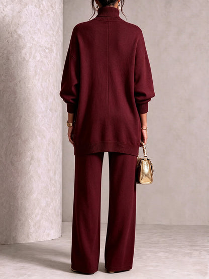 🤲LAST DAY SAVE 49% ⏰Elegant Burgundy Knit Asymmetrical Button Set— FREE Handbag
