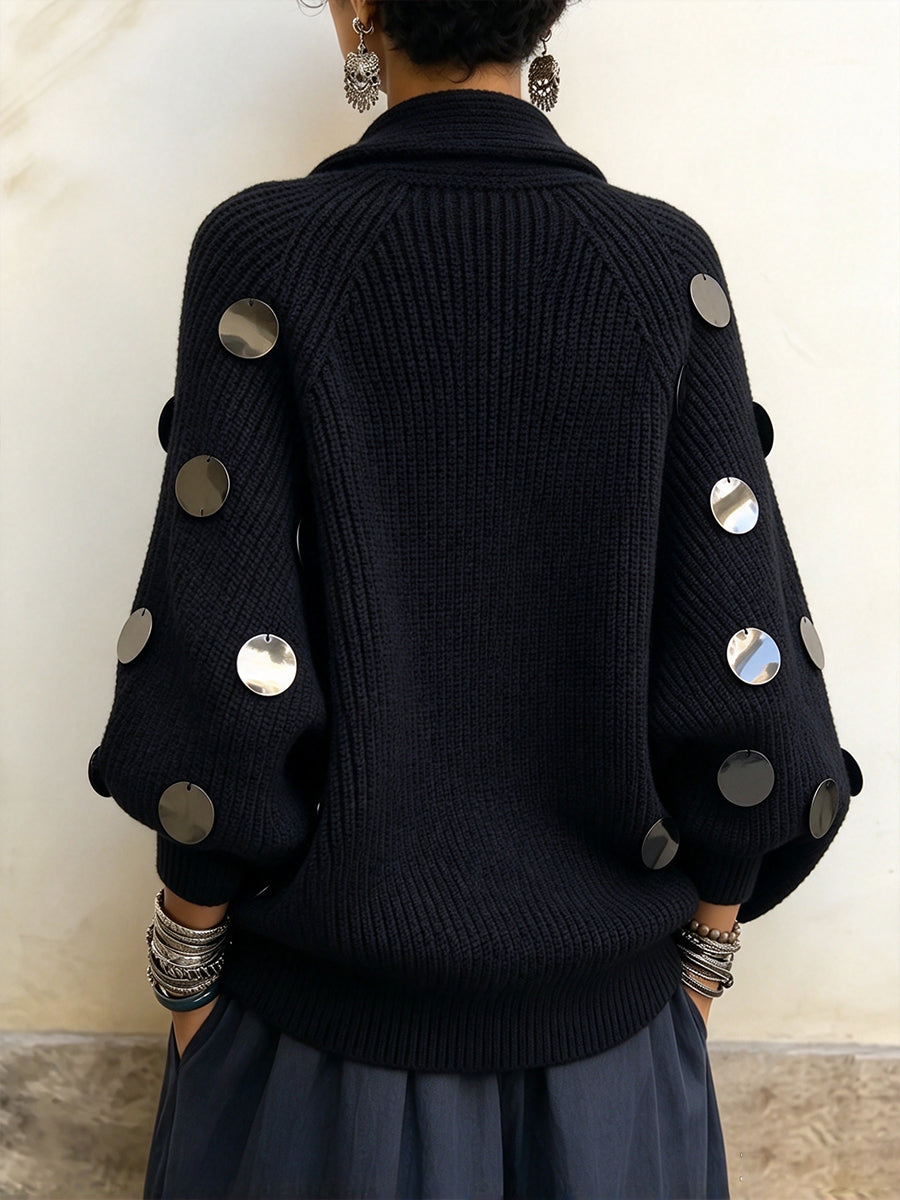 🤲LAST DAY SAVE 49% ⏰Embellished Metallic-Disk Wrap Cardigan