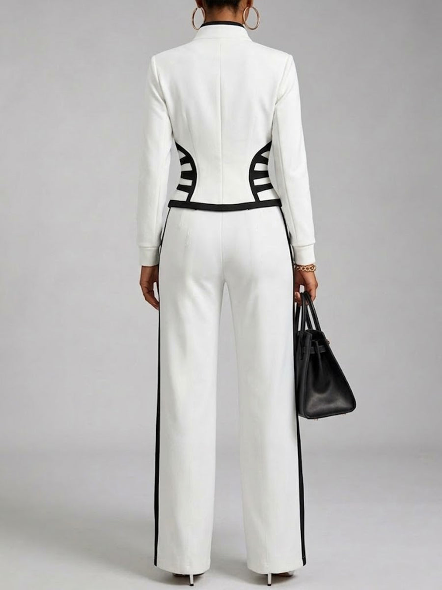 🤲LAST DAY SAVE 49% ⏰Cozy And Casual Two-piece Set Featuring A Slim-fit, Stretchy Zip-up Sweatshirt And Pants With Black Webbing Trim.— FREE Handbag