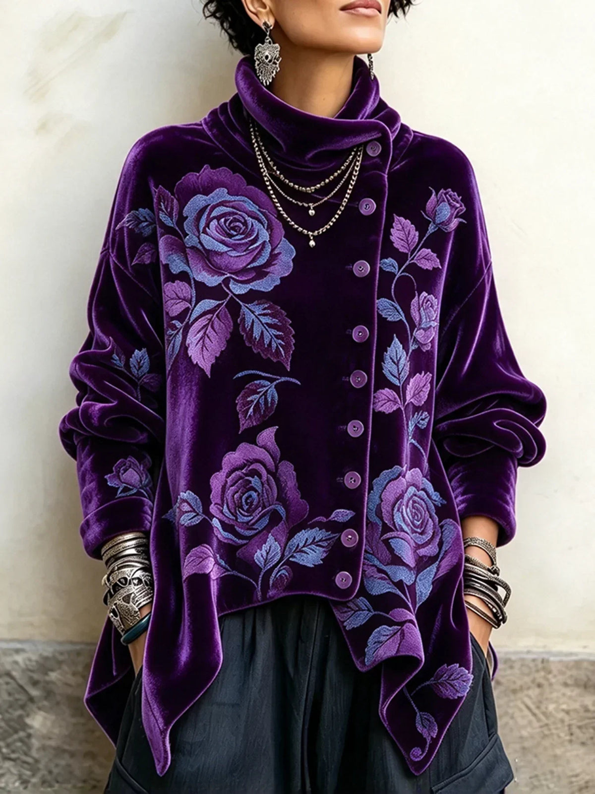 🤲LAST DAY SAVE 49% 🌸Women's Vintage Paisley Velvet Cowl Neck Top