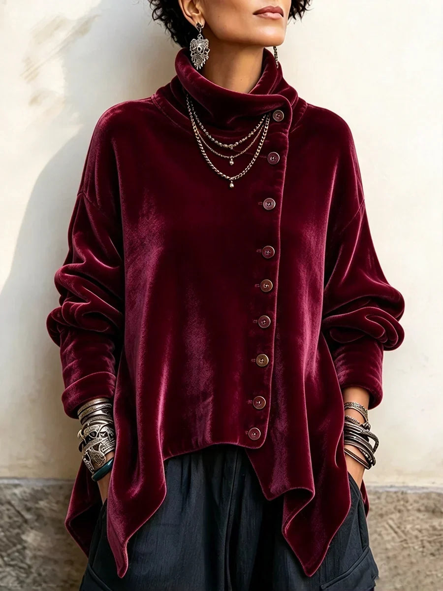 🤲LAST DAY SAVE 49% 🌸🤎 Polka Dot Velvet Cowl Neck Tunic