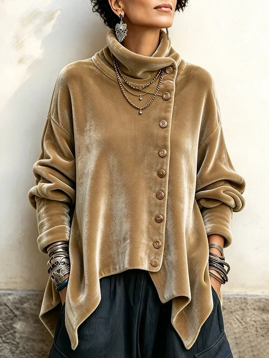 🤲LAST DAY SAVE 49% 🌸🤎 Polka Dot Velvet Cowl Neck Tunic