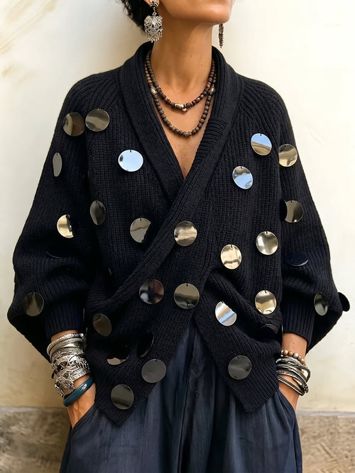 🤲LAST DAY SAVE 49% ⏰Embellished Metallic-Disk Wrap Cardigan