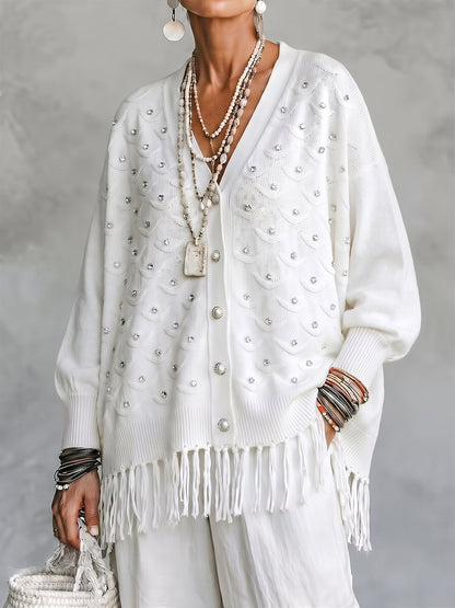 🤲LAST DAY SAVE 49% ⏰Cozy Fringed Shinny Beaded V-Neck Cardigan