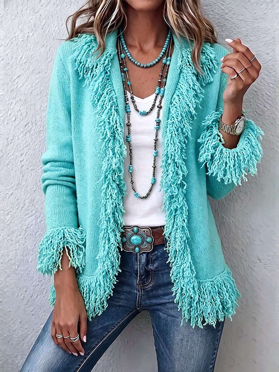 Women's Cozy Fringe Cardigan – Stylish Boho Knit Sweater