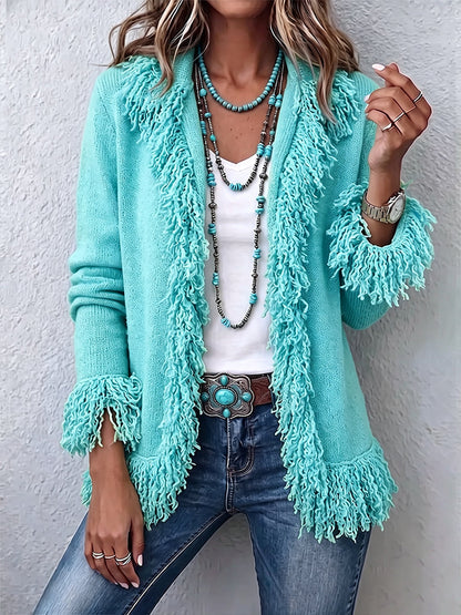 Women's Cozy Fringe Cardigan – Stylish Boho Knit Sweater