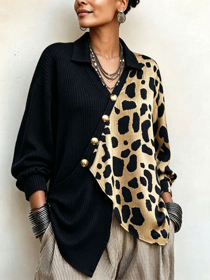 🤲LAST DAY SAVE 49% ⏰Chic Bold Leopard Color-block Asymmetric Sweater