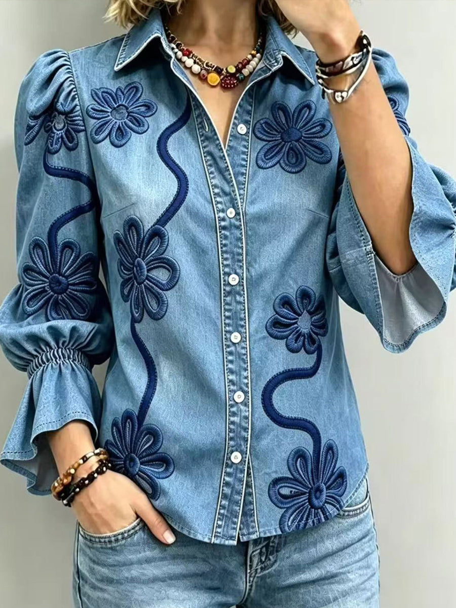 🤲LAST DAY SAVE 49% ⏰Vintage Floral Embroidered Denim Shirt