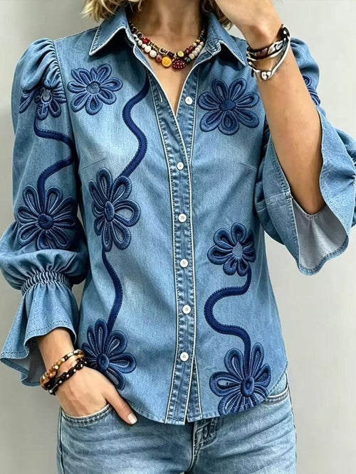 🤲LAST DAY SAVE 49% ⏰Vintage Floral Embroidered Denim Shirt