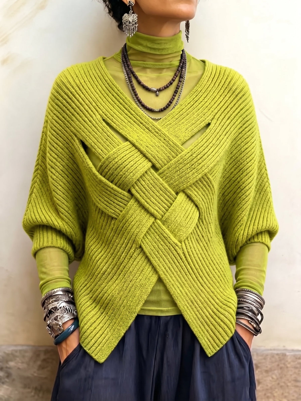 🤲LAST DAY SAVE 49% ⏰Artistic Interwoven Ribbed Batwing Knit Sweater