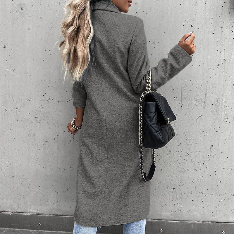 Women's Double Breasted Longline Coat with Classic Lapel