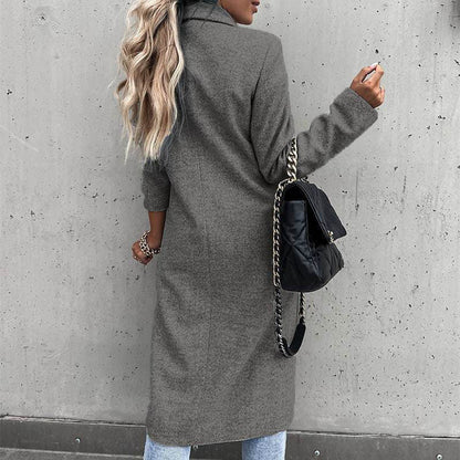 Women's Double Breasted Longline Coat with Classic Lapel