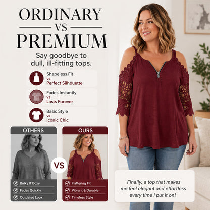 Women's Lace Sleeve V-Neck Casual Blouse – Elegant Loose Fit Tunic Top