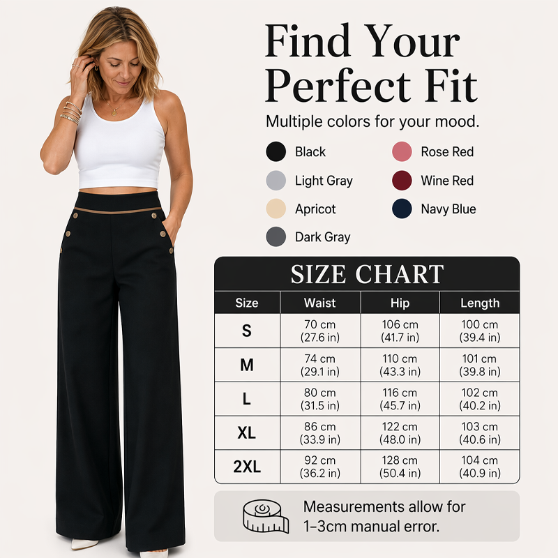 🤲Top Rated 🌿🛍️ Contrast-Trim Wide-Leg Pants – legant Drape & Flattering High-Rise