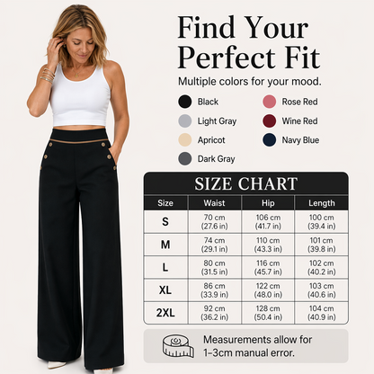 🤲Top Rated 🌿🛍️ Contrast-Trim Wide-Leg Pants – legant Drape & Flattering High-Rise