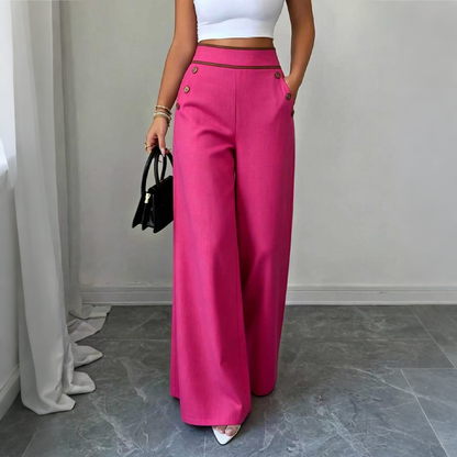 🤲Top Rated 🌿🛍️ Contrast-Trim Wide-Leg Pants – legant Drape & Flattering High-Rise