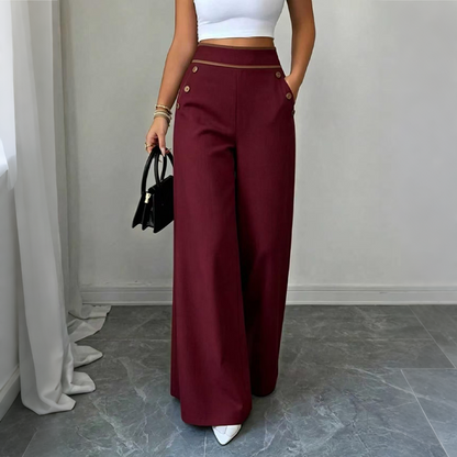 🤲Top Rated 🌿🛍️ Contrast-Trim Wide-Leg Pants – legant Drape & Flattering High-Rise