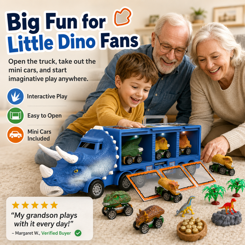 Dinosaur Transport Truck Playset – Lights, Music & Mini Dino Cars