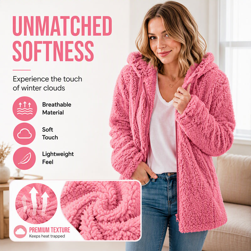 🌸🌸Women's Hooded Zip-Up Fuzzy Jacket