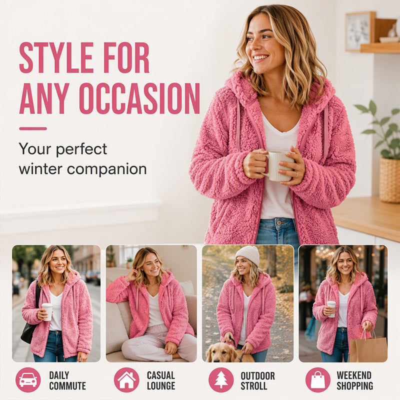 🌸🌸Women's Hooded Zip-Up Fuzzy Jacket