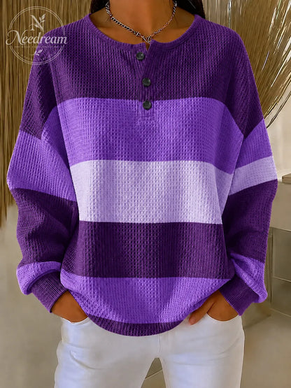Women Striped Crew Neck Printing Casual Spring/Fall Long Sleeve Sweatshirt