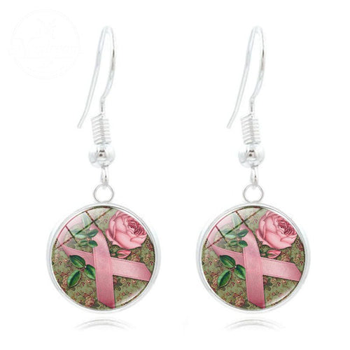 Pink Ribbon Time Gem Earrings