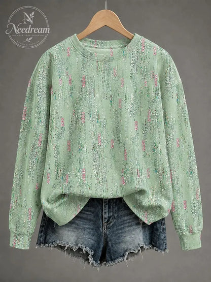 Women'S Breast Cancer Contrast Butterfly Round Neck Sweatshirt