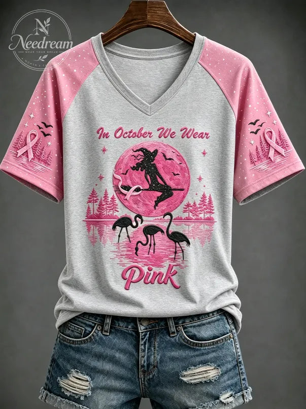 Women's Breast Cancer “IN OCTOBER WE WEAR Pink” Printed V-neck T-shirt
