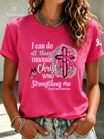 Women'S Pink Art Printed Casual T-Shirt
