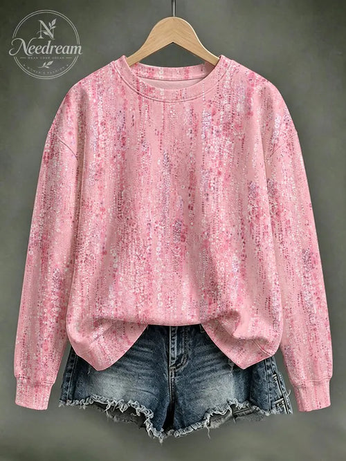 Women'S Breast Cancer Contrast Butterfly Round Neck Sweatshirt