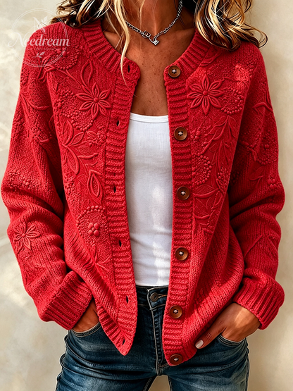 Ladies' Casual Plant Flower Knitted Cardigan Top