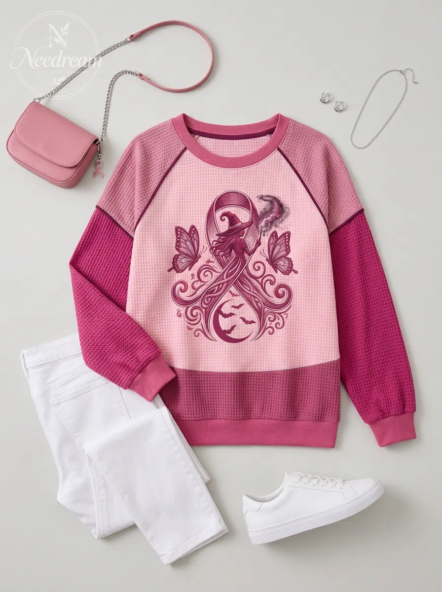 Women's Breast Cancer Awareness Witch Butterfly Printed Sweatshirt