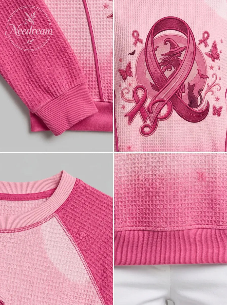 Women's Breast Cancer Awareness Witch Cat Butterfly Printed Sweatshirt