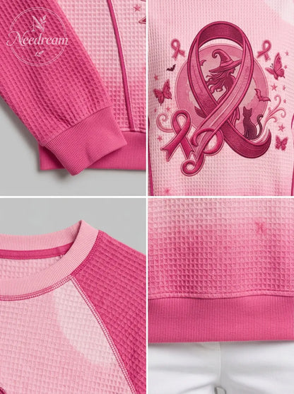 Women's Breast Cancer Awareness Witch Cat Butterfly Printed Sweatshirt