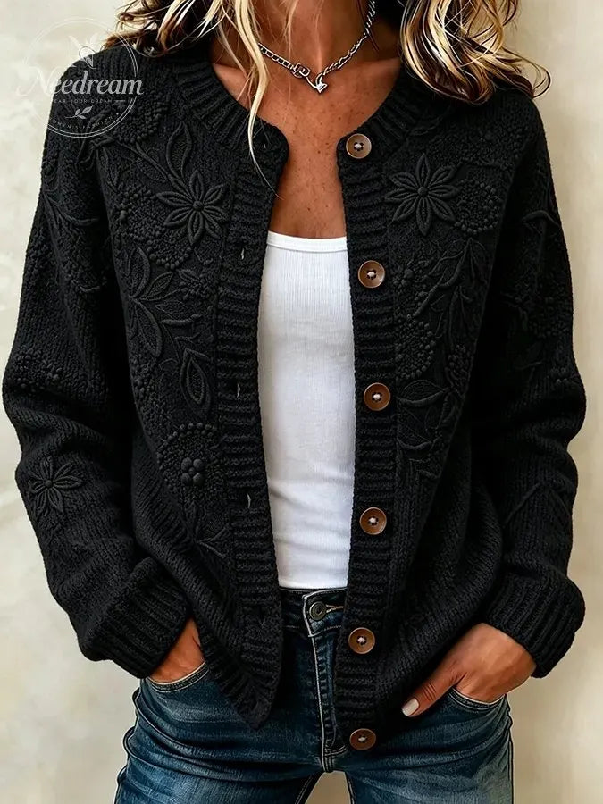 Ladies' Casual Plant Flower Knitted Cardigan Top
