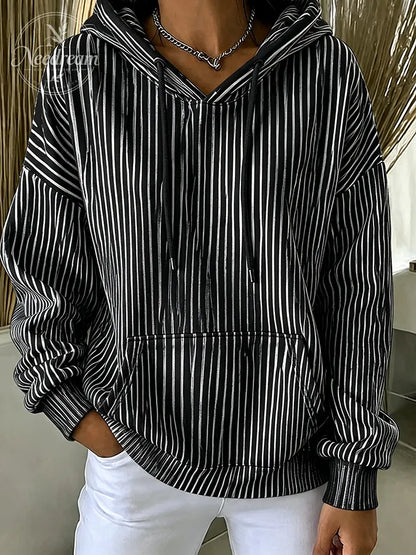 Women'S Casual Striped Hooded Printed Sportswear