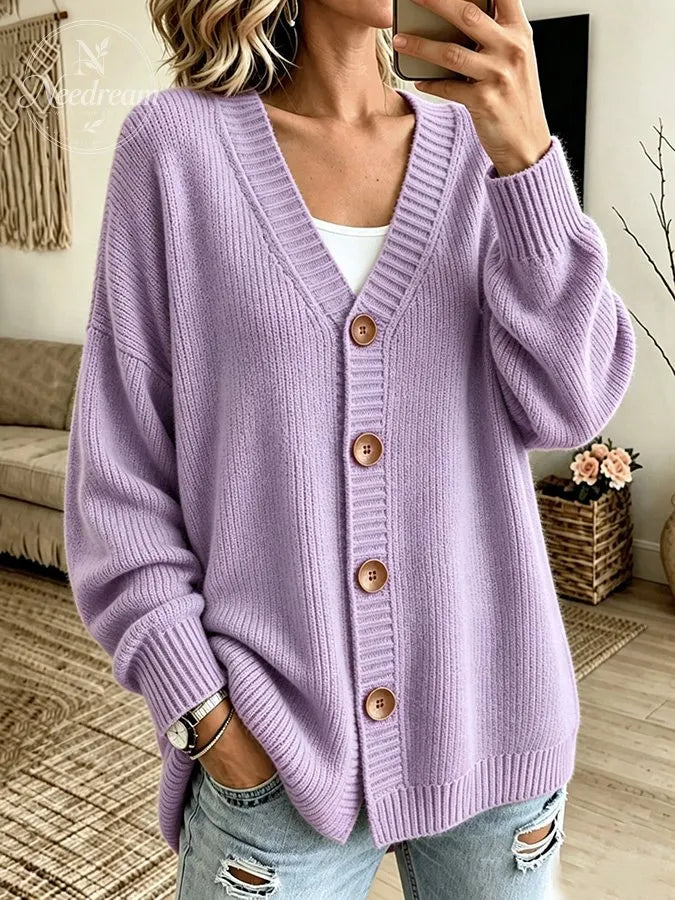 Women'S Casual Pink Knitted Cardigan
