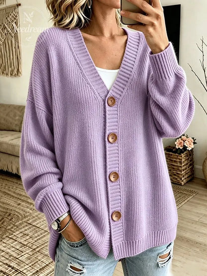 Women'S Casual Pink Knitted Cardigan