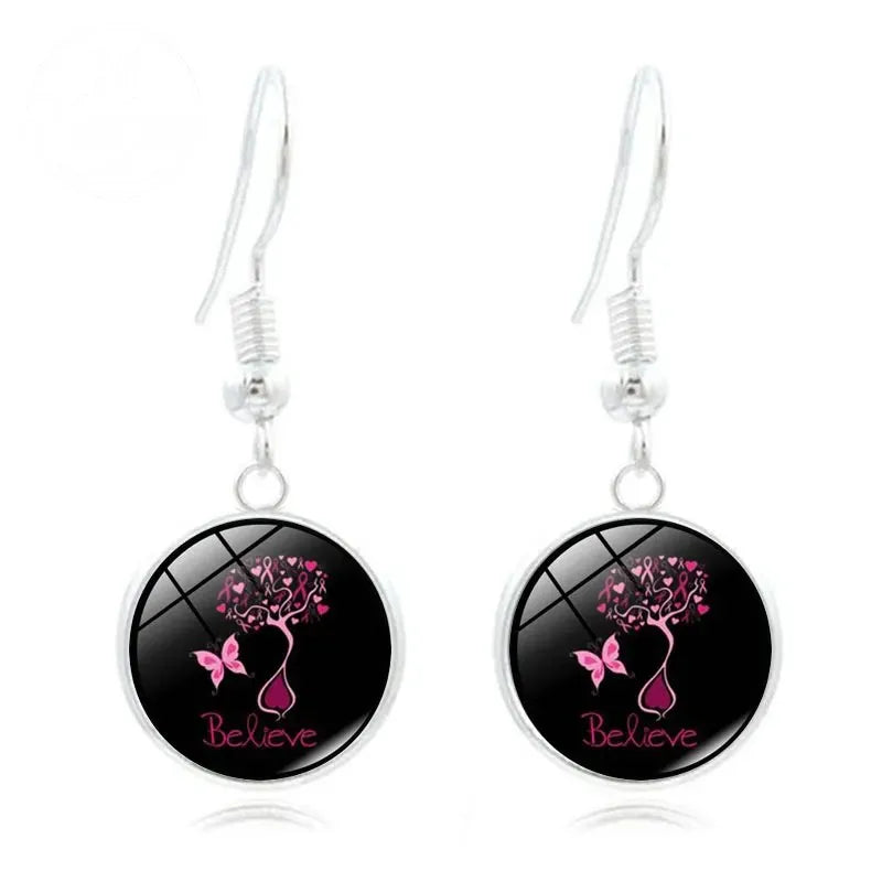 Pink Ribbon Time Gem Earrings
