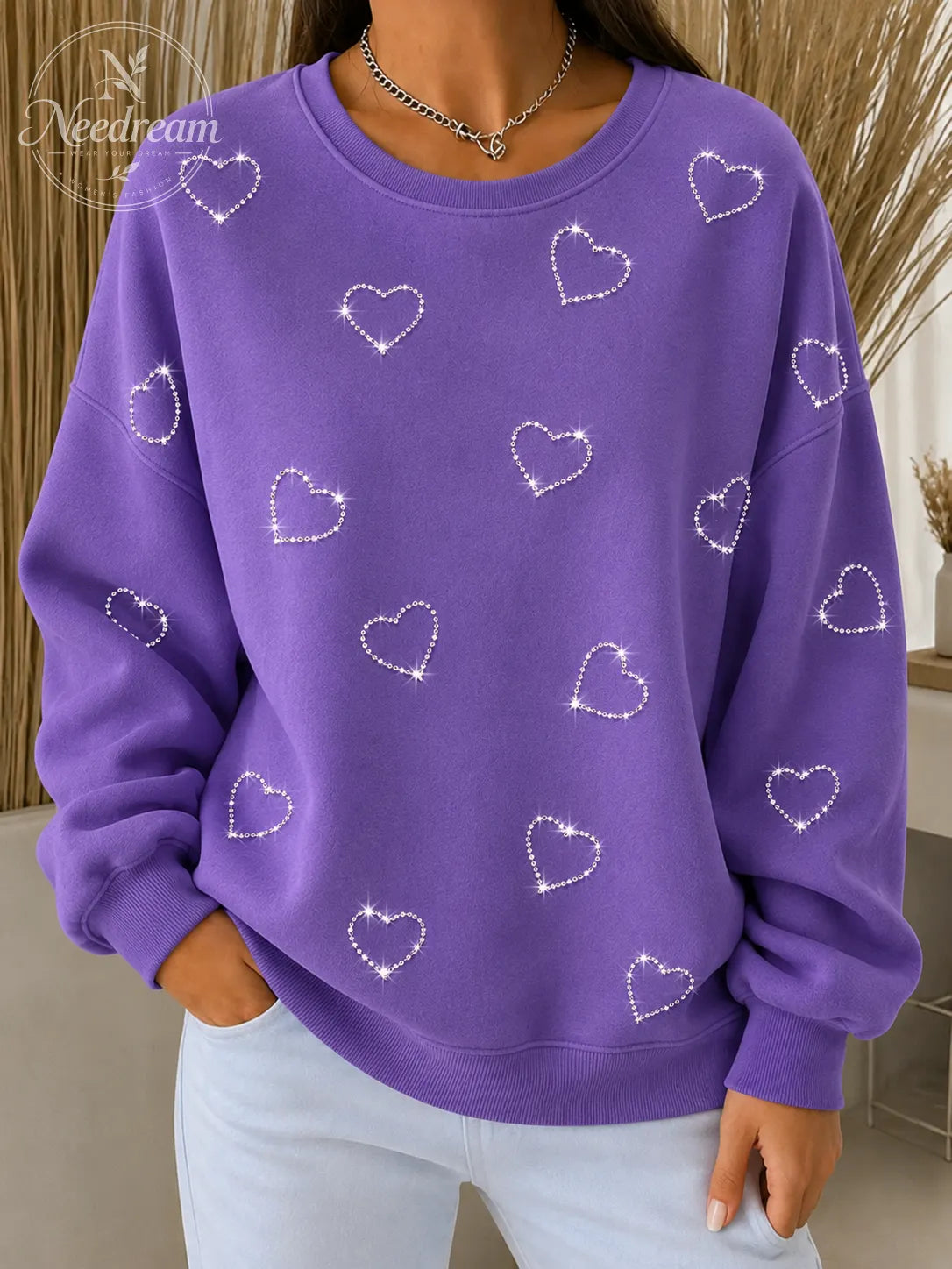 Women's Casual Heart-Shaped Bulibuli Hot Stamping Round Neck Hoodie