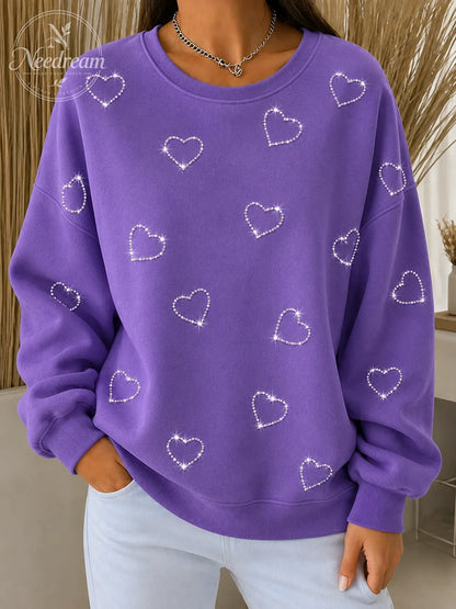 Women's Casual Heart-Shaped Bulibuli Hot Stamping Round Neck Hoodie