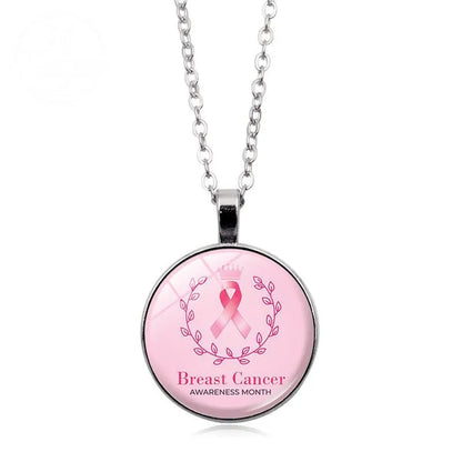 Love Women Pink Ribbon Gemstone Necklace