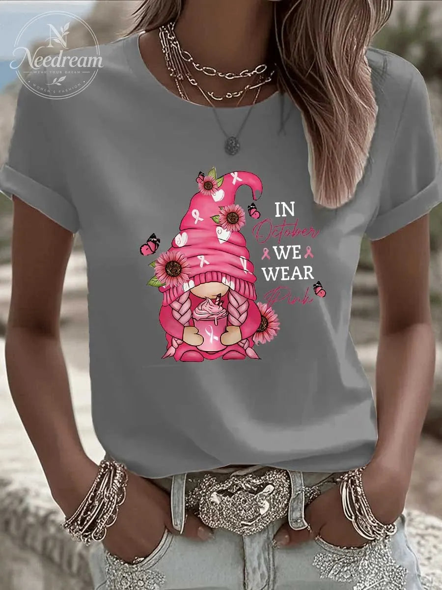 Women's In October We Wear Pink Pattern 100% Cotton  T-Shirt